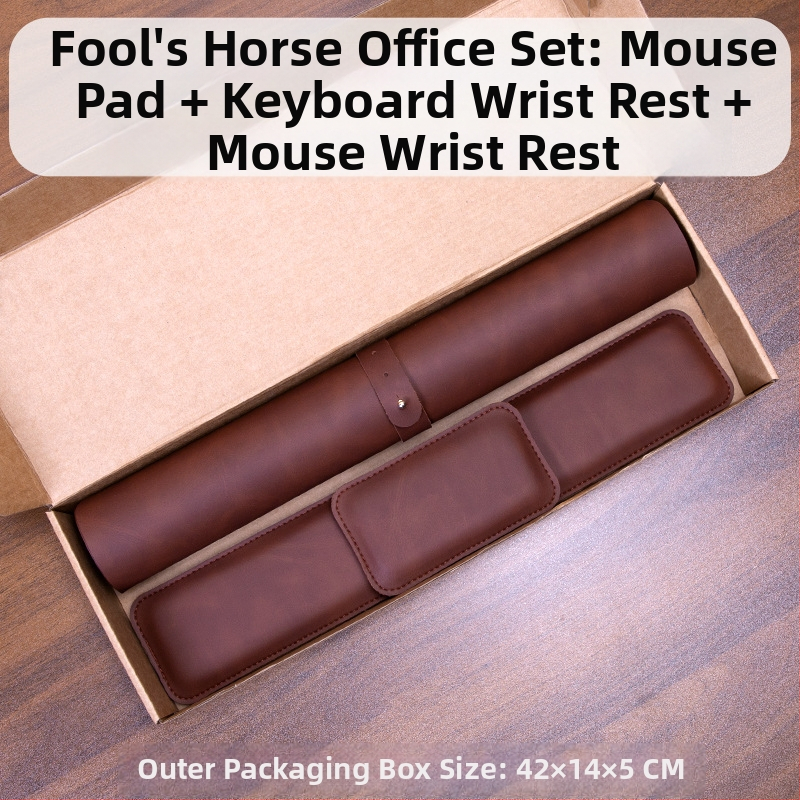 Hullu hobuse mustriga hiirematt, hiire randmetugi, klaviatuuri käetugi, kolmeosaline komplekt, nahast randmetugi, mäluvahust käetugi, randmetugi