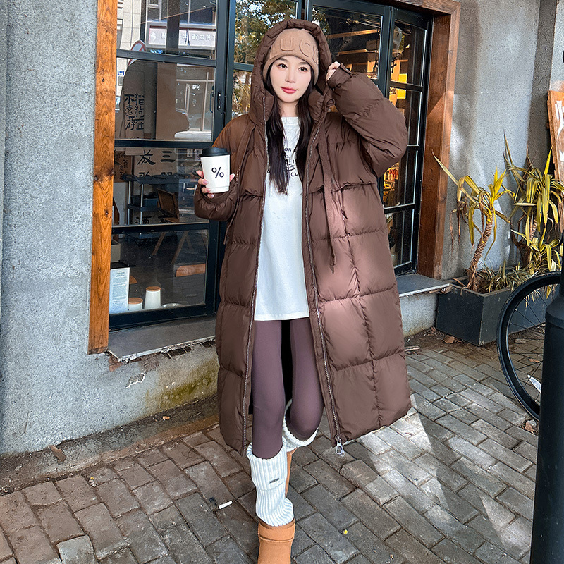 Jachetă coreeană lungă și confortabilă de iarnă, cu căptușeală din bumbac, 2024, haină nouă cu căptușeală din bumbac, haină lungă până la genunchi, jachetă îngroșată cu căptușeală din bumbac