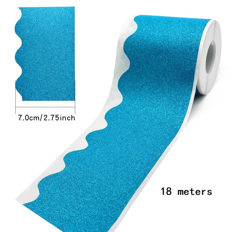 18 m rull sädelevaid kuldseid ja hõbedaseid kleebiseid, läikiva äärisega teadetetahvli kleebiseid, lainelisi dekoratiivkleebiseid