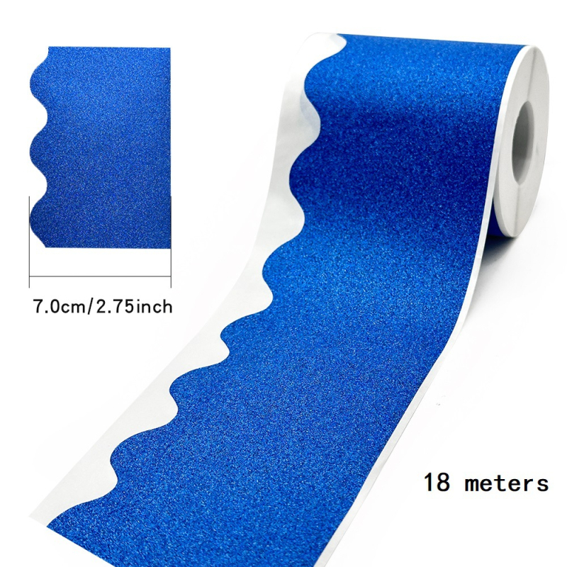 18 m rull sädelevaid kuldseid ja hõbedaseid kleebiseid, läikiva äärisega teadetetahvli kleebiseid, lainelisi dekoratiivkleebiseid