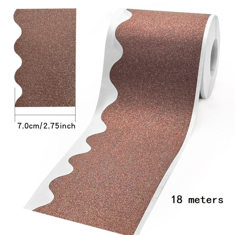 18 m rull sädelevaid kuldseid ja hõbedaseid kleebiseid, läikiva äärisega teadetetahvli kleebiseid, lainelisi dekoratiivkleebiseid