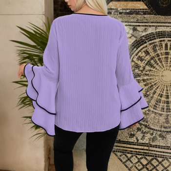 Френски пролетен 2025 нов европейски и американски моден светски темперамент дизайн смисъл голям рог лотосов лист ръкав топ за външна търговия