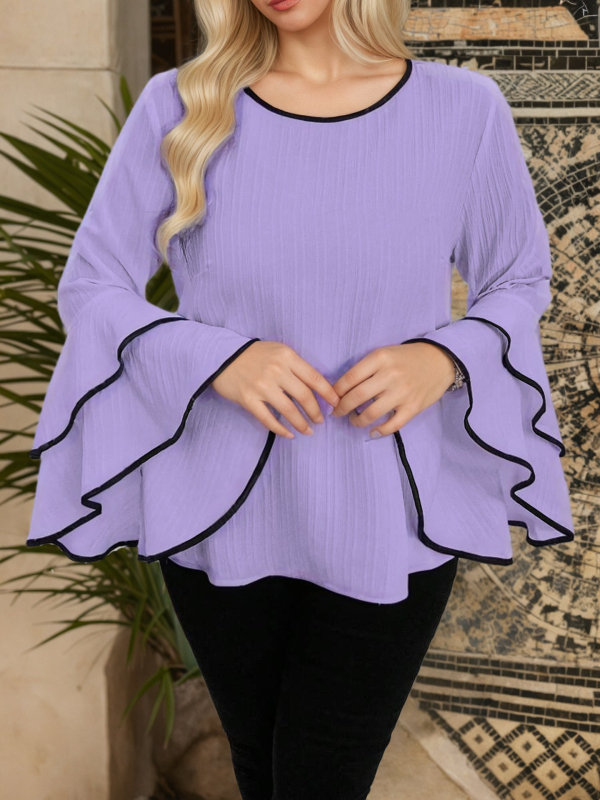 Prantsuse 2025. aasta kevadine uus Euroopa ja Ameerika moodne seltskonnadaamide temperamendidisain, mille mõte on suurte sarvedega lootoslehe varrukatega topp väliskaubanduseks