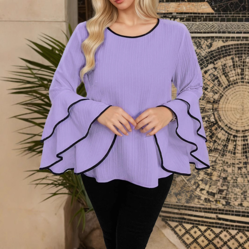 Prantsuse 2025. aasta kevadine uus Euroopa ja Ameerika moodne seltskonnadaamide temperamendidisain, mille mõte on suurte sarvedega lootoslehe varrukatega topp väliskaubanduseks