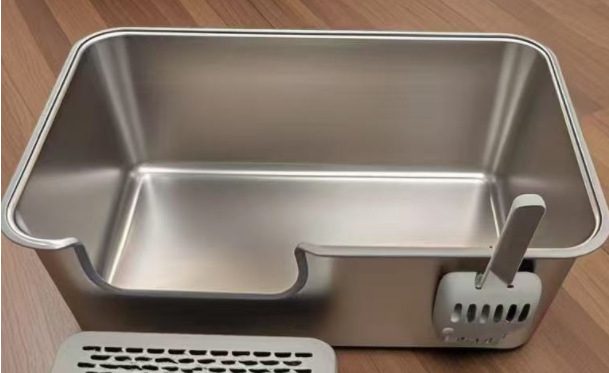 Amazon lielizmēra nerūsējošā tērauda kaķu pakaišu izlietne pret smilšu šļakatām, atvērta kaķu tualete, daļēji slēgta kaķu pakaišu izlietne