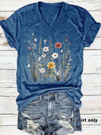 Euroopa ja Ameerika sõltumatu jaama piiriülese temperamendiga naiste T-särk, laos, taime-lillemustriga, suvine uus lühikeste varrukatega