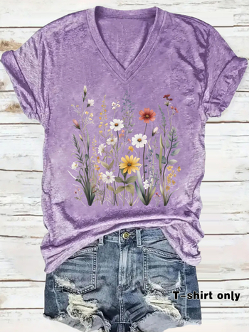 Ευρωπαϊκό και Αμερικανικό Ανεξάρτητο Σταθμό Διασυνοριακής Ιδιοσυγκρασίας Γυναικείο T-shirt σε απόθεμα με Στάμπα Φυτού Λουλουδιού Καλοκαιρινό Νέο Κοντό Μανίκι