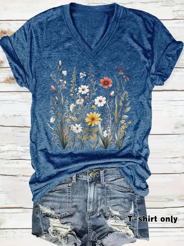 Euroopa ja Ameerika sõltumatu jaama piiriülese temperamendiga naiste T-särk, laos, taime-lillemustriga, suvine uus lühikeste varrukatega