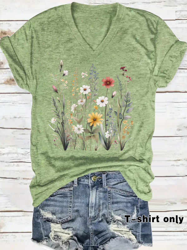 Euroopa ja Ameerika sõltumatu jaama piiriülese temperamendiga naiste T-särk, laos, taime-lillemustriga, suvine uus lühikeste varrukatega