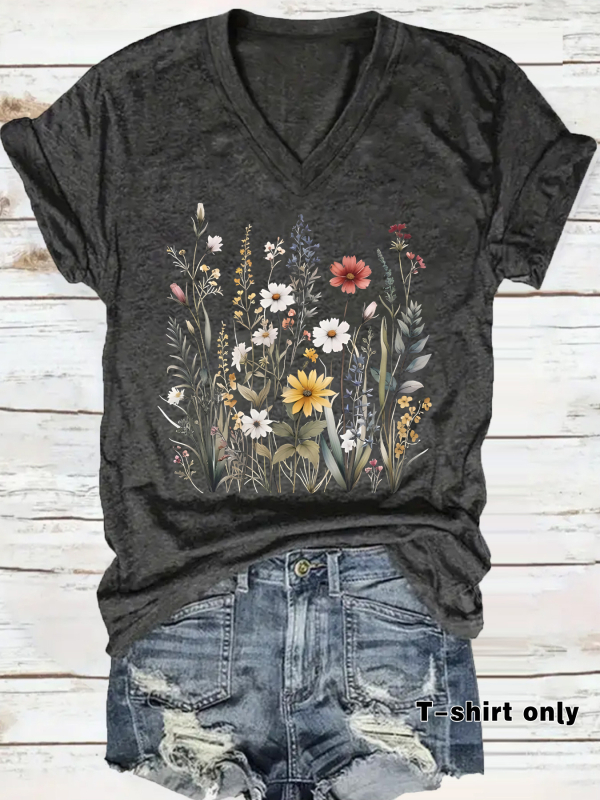 Euroopa ja Ameerika sõltumatu jaama piiriülese temperamendiga naiste T-särk, laos, taime-lillemustriga, suvine uus lühikeste varrukatega