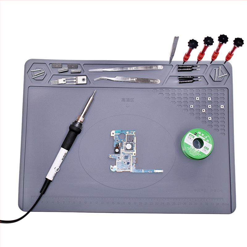 Работна маса за ремонт на компютърни и мобилни телефони с магнитна топлоизолационна подложка, силиконова, устойчива на висока температура, подложка за маса за заваряване с пистолет за горещ въздух