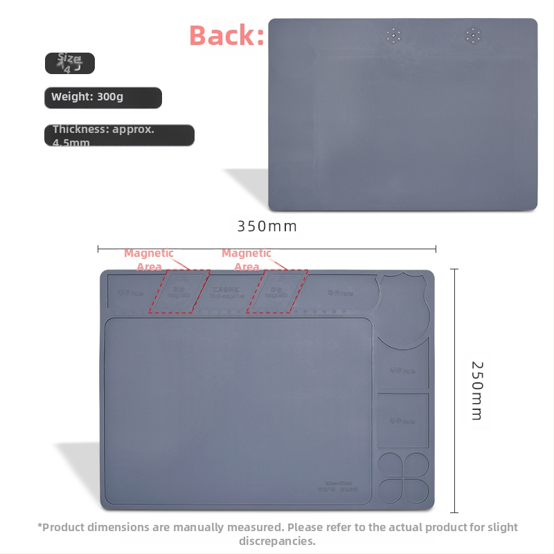 Datora un mobilā tālruņa remonta darbagalds ar magnētisku siltumizolācijas paliktni, silikona augstas temperatūras izturīgs galda paliktnis, karstā gaisa pistoles metināšanas galda paliktnis