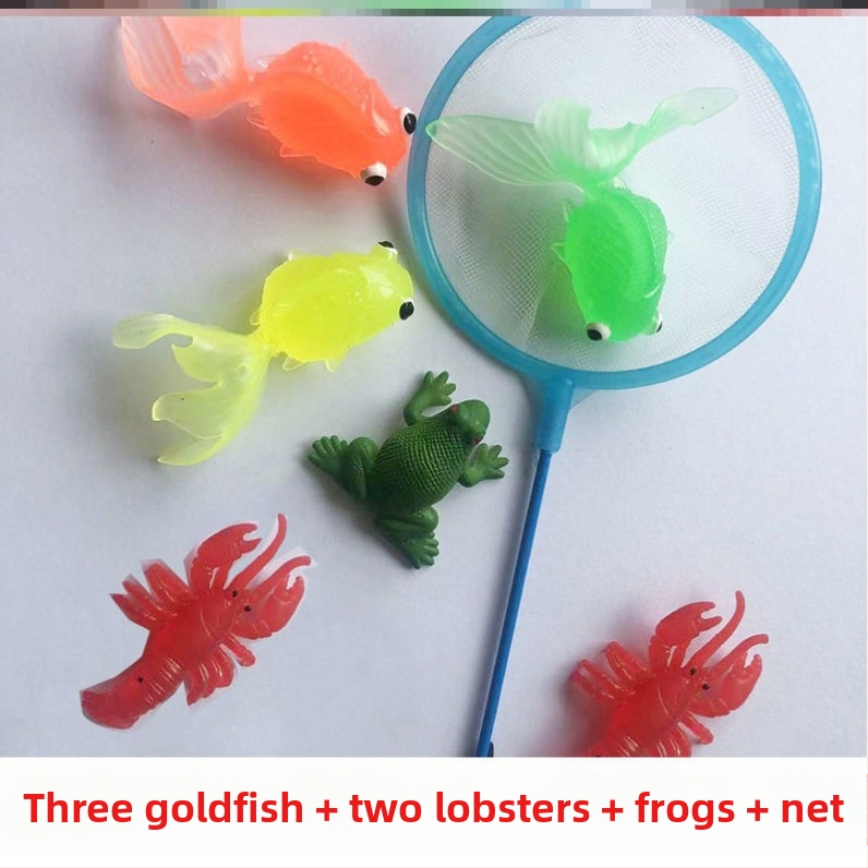 Ujuv kalamänguasi beebidele alushariduse lastele kuldkala võrgutasku silikoonist väike kala pehme kummist loom piiriülene eksport