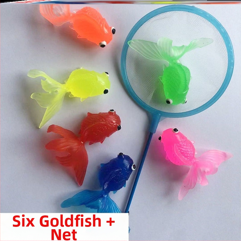 Ujuv kalamänguasi beebidele alushariduse lastele kuldkala võrgutasku silikoonist väike kala pehme kummist loom piiriülene eksport