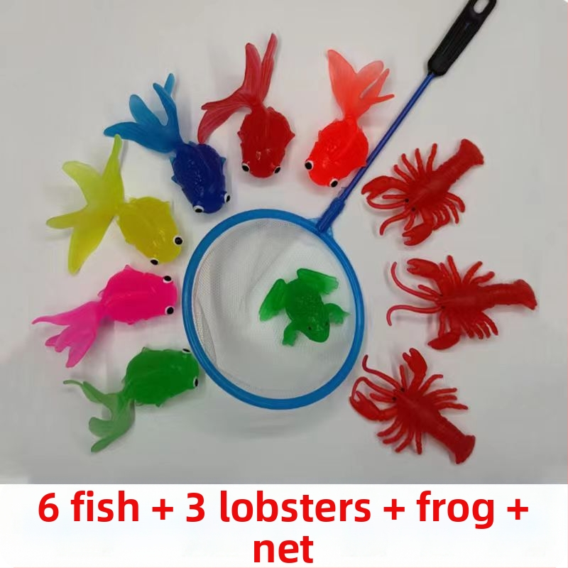 Ujuv kalamänguasi beebidele alushariduse lastele kuldkala võrgutasku silikoonist väike kala pehme kummist loom piiriülene eksport