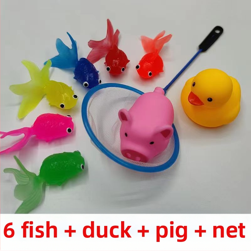 Ujuv kalamänguasi beebidele alushariduse lastele kuldkala võrgutasku silikoonist väike kala pehme kummist loom piiriülene eksport