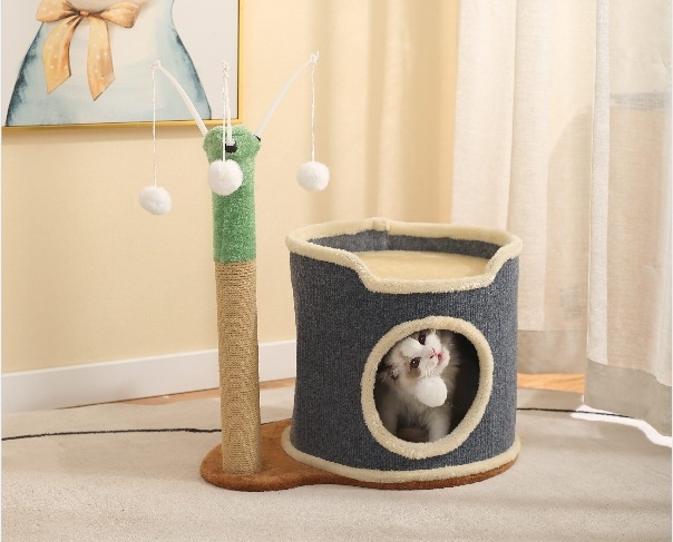 Katės laipiojimo rėmas, šiltas žieminis daugiasluoksnis katės lizdas, linksmas medžio skylė iš sizalio kibiro, kačių namelis, naminių gyvūnėlių reikmenys, žaislinis katės lizdas, kibiras