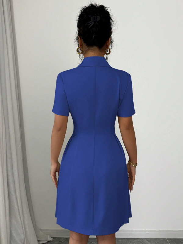 2025. aasta Euroopa ja Ameerika Amazon Aliexpressi sügisene uus elegantne moodne puhasvärviline lühikeste varrukatega vöökohaga kaherealine kleit