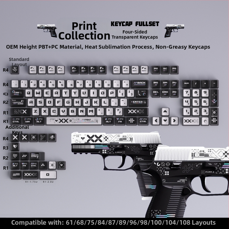 Pudding neljapoolne poolläbipaistev värviline sublimatsiooniklahvistik kohandatud mehaanilise klaviatuuri poolläbipaistva trükikomplekti Kuromi klahvistikud