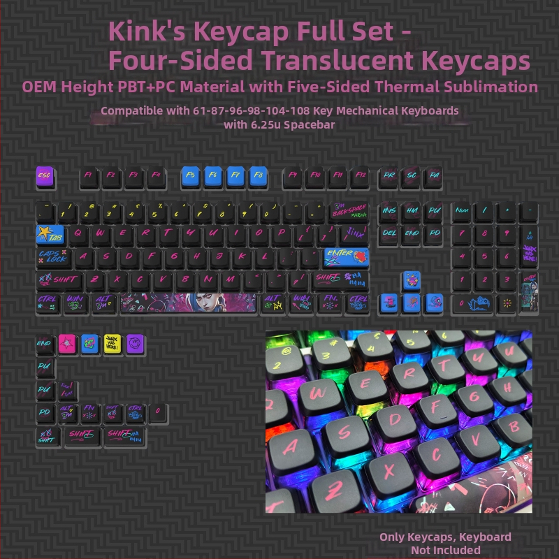 Pudding neljapoolne poolläbipaistev värviline sublimatsiooniklahvistik kohandatud mehaanilise klaviatuuri poolläbipaistva trükikomplekti Kuromi klahvistikud