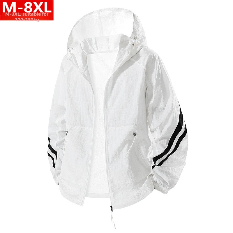 Vasaras moderna vīriešu elpojoša plāna ledus zīda jaka resniem vīriešiem, lielizmēra, brīva, ātri žūstoša ādas saules aizsardzības apģērba