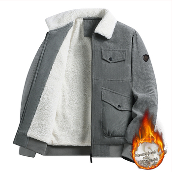 Ανδρικό μπουφάν από βαμβάκι από μαλλί αρνιού, μοντέρνο, χειμερινό, μπουφάν με χοντρό πέτο και πολλές τσέπες, ζεστό, πανωφόρι