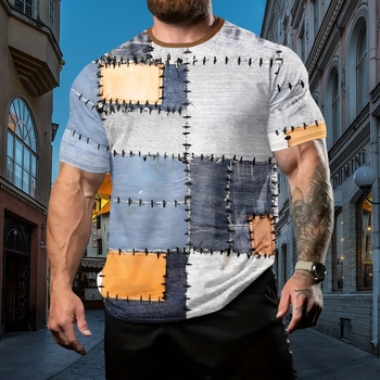 Hiphopi alternatiivse moeplaaster 3D-prindiga suvine meeste T-särk, tänavatrend, vabaaja lühikeste varrukatega O-kraega loominguline riietus