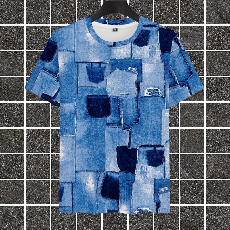 Hiphopi alternatiivse moeplaaster 3D-prindiga suvine meeste T-särk, tänavatrend, vabaaja lühikeste varrukatega O-kraega loominguline riietus