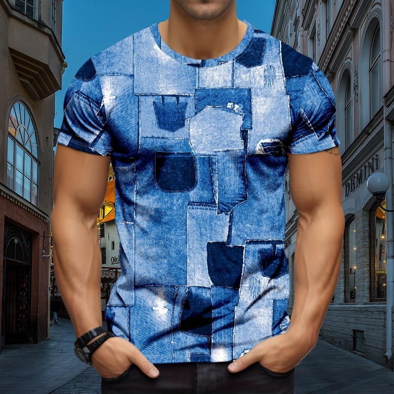 Hiphopi alternatiivse moeplaaster 3D-prindiga suvine meeste T-särk, tänavatrend, vabaaja lühikeste varrukatega O-kraega loominguline riietus