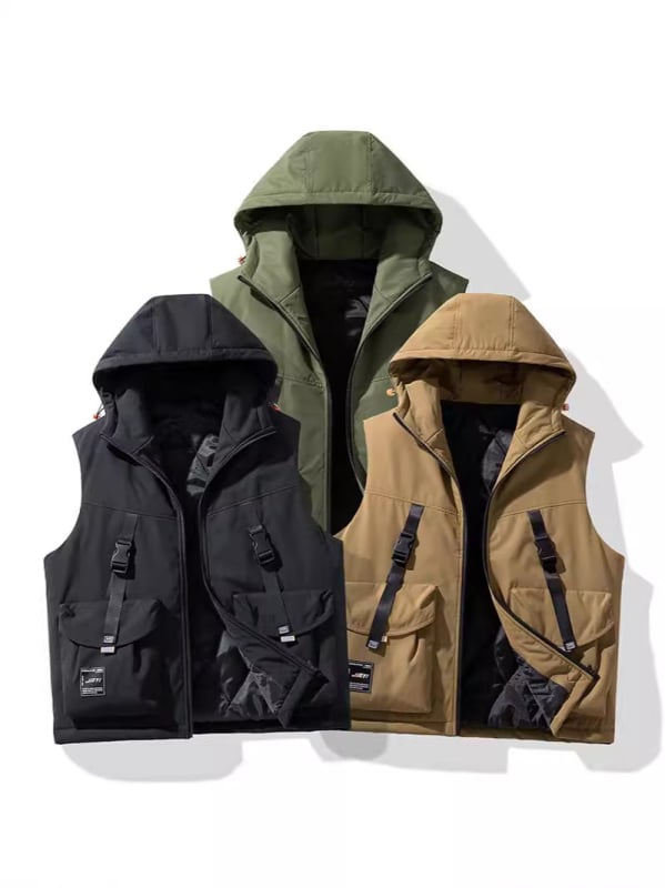 Vestă de bumbac retro cu mai multe buzunare, vestă de lucru pentru bărbați, brand la modă, stradă, vrac, îmbrăcăminte exterioară, plus îngrășământ, jachetă de bumbac extinsă transfrontalieră