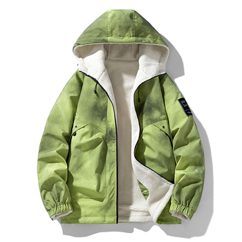 Piiriülene pluss-suuruses kahepoolne lambanahast talvine uus meeste kapuutsiga värviblokeeritud puuvillast riided lahtised pluss-paksu ülisuured jakid