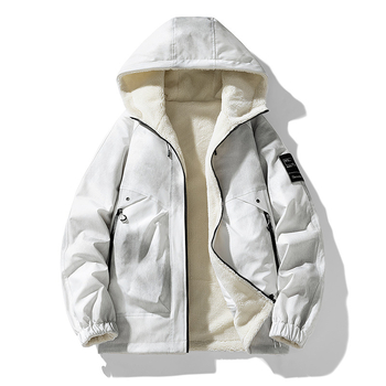 Ανδρικά ρούχα με κουκούλα και φαρδιά μπλούζα από δέρμα αρνιού, χειμωνιάτικα, διπλής όψης, σε φαρδιά και χοντρά χρώματα, για μεγάλα μεγέθη, με κουκούλα και φαρδιά μπλούζα.