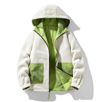 Ανδρικά ρούχα με κουκούλα και φαρδιά μπλούζα από δέρμα αρνιού, χειμωνιάτικα, διπλής όψης, σε φαρδιά και χοντρά χρώματα, για μεγάλα μεγέθη, με κουκούλα και φαρδιά μπλούζα.