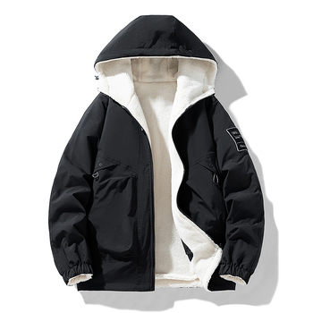 Ανδρικά ρούχα με κουκούλα και φαρδιά μπλούζα από δέρμα αρνιού, χειμωνιάτικα, διπλής όψης, σε φαρδιά και χοντρά χρώματα, για μεγάλα μεγέθη, με κουκούλα και φαρδιά μπλούζα.