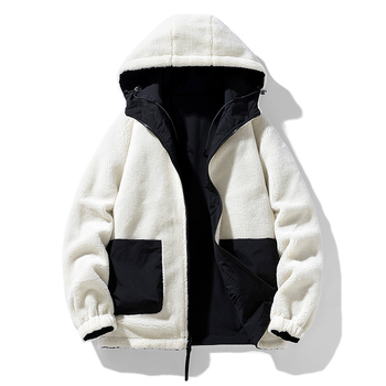 Ανδρικά ρούχα με κουκούλα και φαρδιά μπλούζα από δέρμα αρνιού, χειμωνιάτικα, διπλής όψης, σε φαρδιά και χοντρά χρώματα, για μεγάλα μεγέθη, με κουκούλα και φαρδιά μπλούζα.