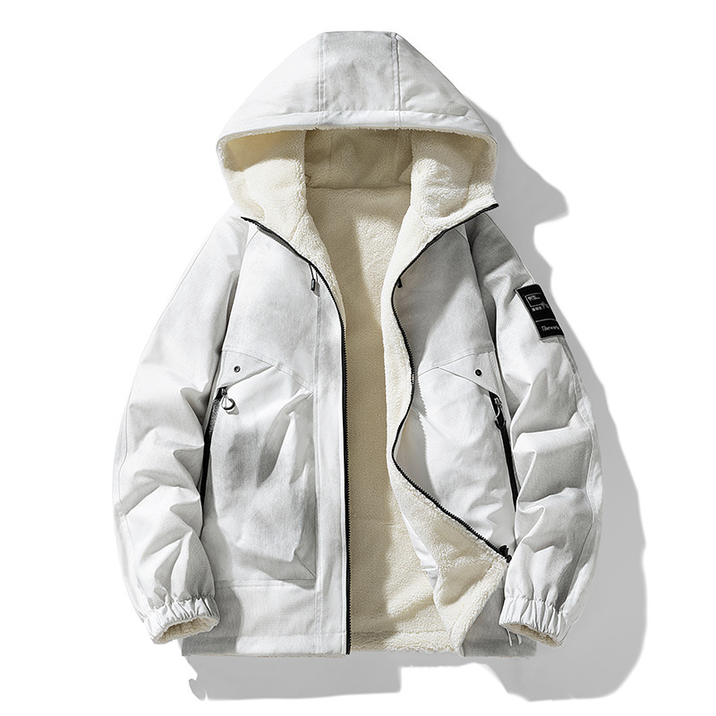 Piiriülene pluss-suuruses kahepoolne lambanahast talvine uus meeste kapuutsiga värviblokeeritud puuvillast riided lahtised pluss-paksu ülisuured jakid