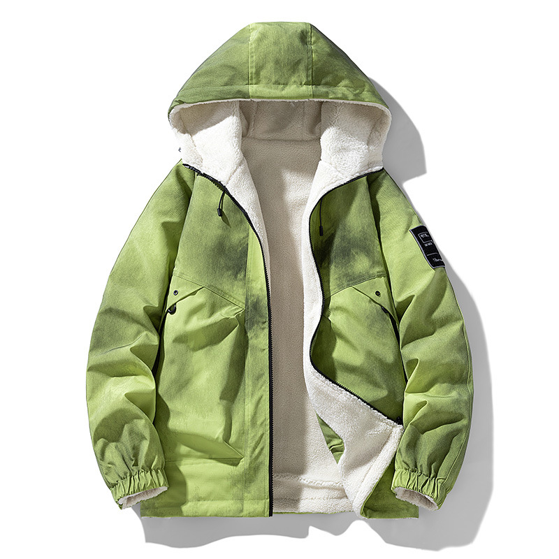 Piiriülene pluss-suuruses kahepoolne lambanahast talvine uus meeste kapuutsiga värviblokeeritud puuvillast riided lahtised pluss-paksu ülisuured jakid