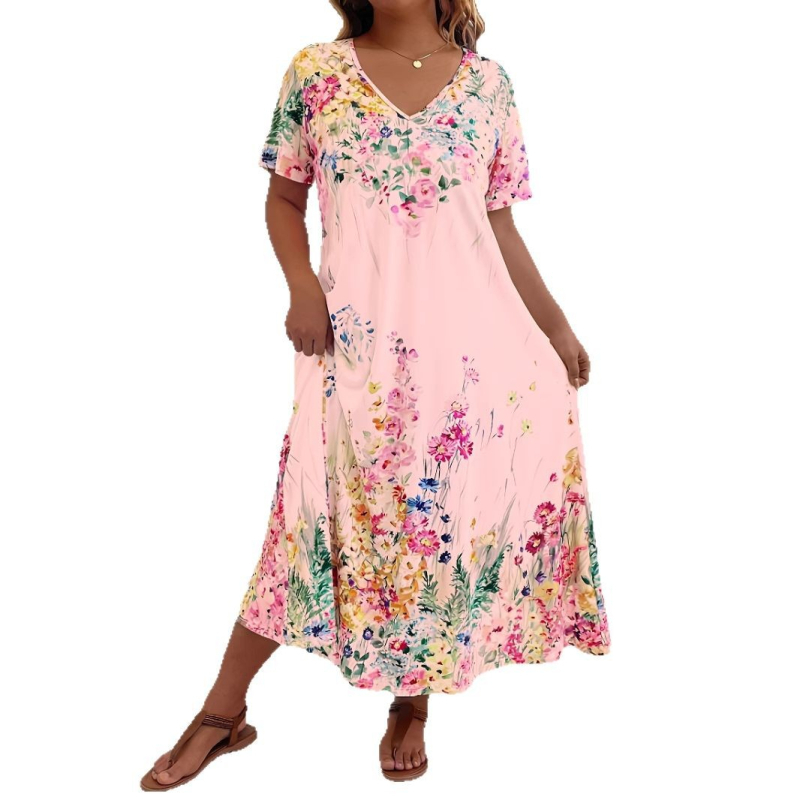 2025. aasta suvine Euroopa ja Ameerika piiriülene Amazoni moodne vabaaja V-kaelusega lühikeste varrukatega trükitud lahtine kleit näeb välja sale ja elegantne