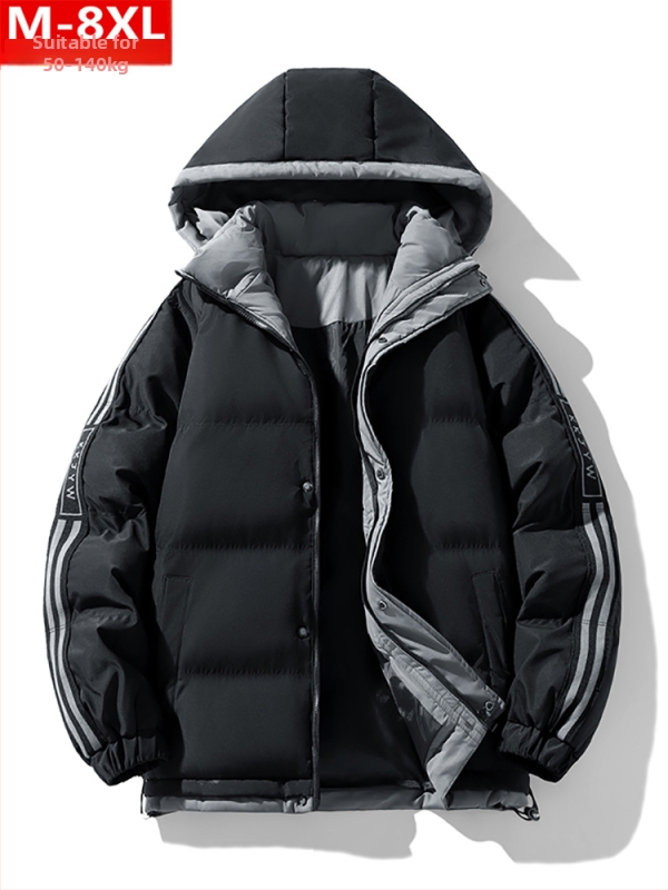 Talvine trendikas Hongkongi stiilis meeste nägus kapuutsiga puuvillase polsterdusega mantel, lihav, suur suurus, pluss paksendatud soe puuvillase polsterdusega jakk, meeste mantel