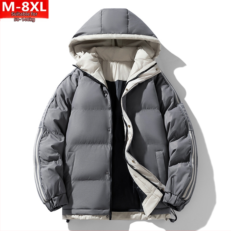 Talvine trendikas Hongkongi stiilis meeste nägus kapuutsiga puuvillase polsterdusega mantel, lihav, suur suurus, pluss paksendatud soe puuvillase polsterdusega jakk, meeste mantel