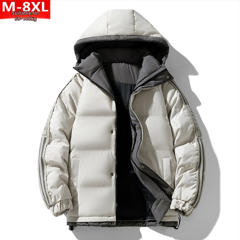 Talvine trendikas Hongkongi stiilis meeste nägus kapuutsiga puuvillase polsterdusega mantel, lihav, suur suurus, pluss paksendatud soe puuvillase polsterdusega jakk, meeste mantel