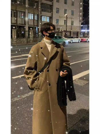 Žieminis naujas paltas vyriškas korėjietiško stiliaus, aukštos klasės, laisvalaikio, laisvas viršutinis, paprastas, vienspalvis, vilnonis švarkas