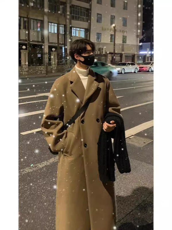 Зимно ново палто за мъже в корейски стил, висок клас, ежедневен, свободен топ, прост, едноцветен, вълнен яке за всички възрасти