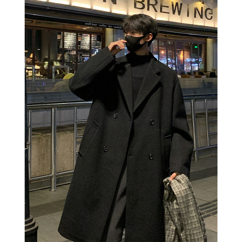 Žieminis naujas paltas vyriškas korėjietiško stiliaus, aukštos klasės, laisvalaikio, laisvas viršutinis, paprastas, vienspalvis, vilnonis švarkas