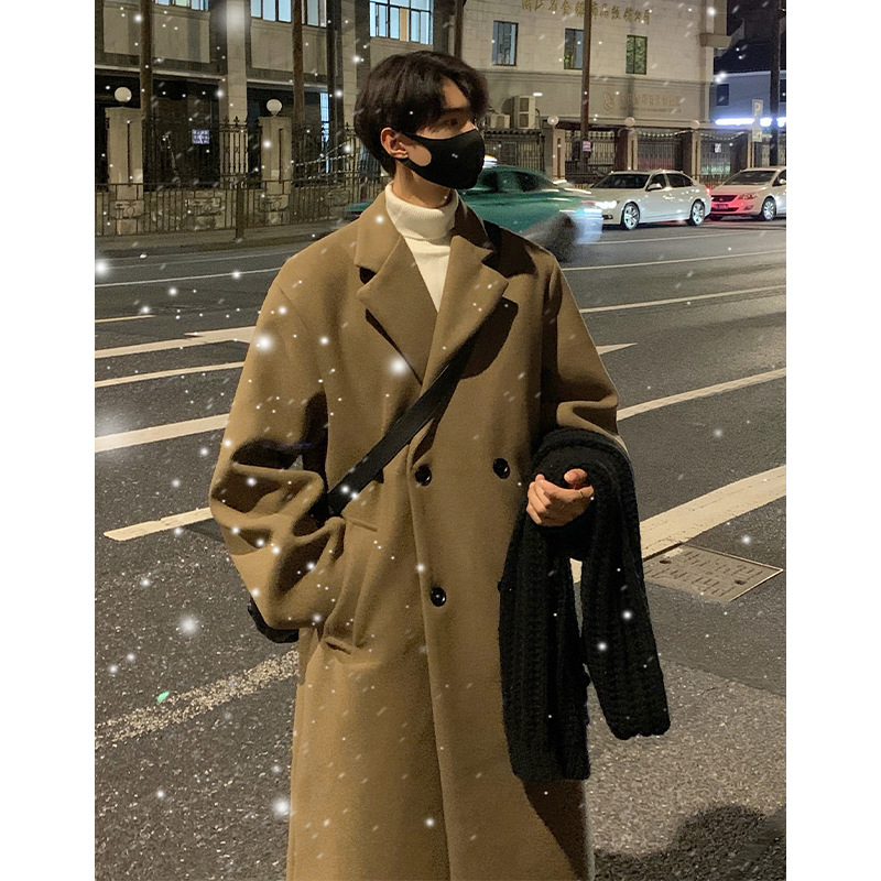 Žieminis naujas paltas vyriškas korėjietiško stiliaus, aukštos klasės, laisvalaikio, laisvas viršutinis, paprastas, vienspalvis, vilnonis švarkas