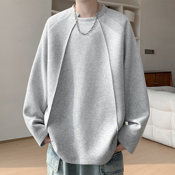 Īpaša partija P35 Bez cenu atšķirības 2025. gada rudens jauns amerikāņu retro dekonstruēts savienojošs liela izmēra garām piedurknēm T-krekls vīriešiem T5073