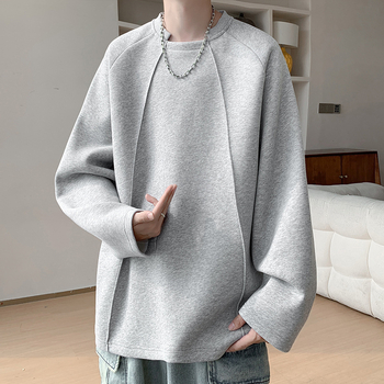 Ειδική Παρτίδα P35 Χωρίς Διαφορά Τιμής 2025 Φθινόπωρο Νέο Αμερικανικό Ρετρό Αποδομημένο Συγκολλητικό Μεγάλο Μέγεθος Μακρυμάνικο T-Shirt Ανδρικό T5073