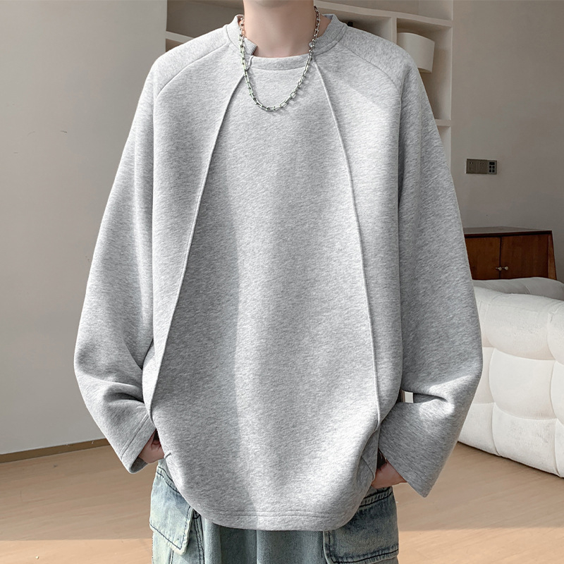 Īpaša partija P35 Bez cenu atšķirības 2025. gada rudens jauns amerikāņu retro dekonstruēts savienojošs liela izmēra garām piedurknēm T-krekls vīriešiem T5073