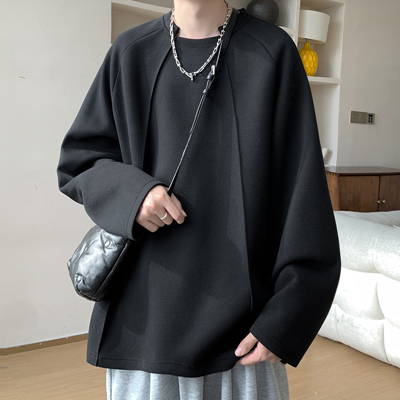 Īpaša partija P35 Bez cenu atšķirības 2025. gada rudens jauns amerikāņu retro dekonstruēts savienojošs liela izmēra garām piedurknēm T-krekls vīriešiem T5073