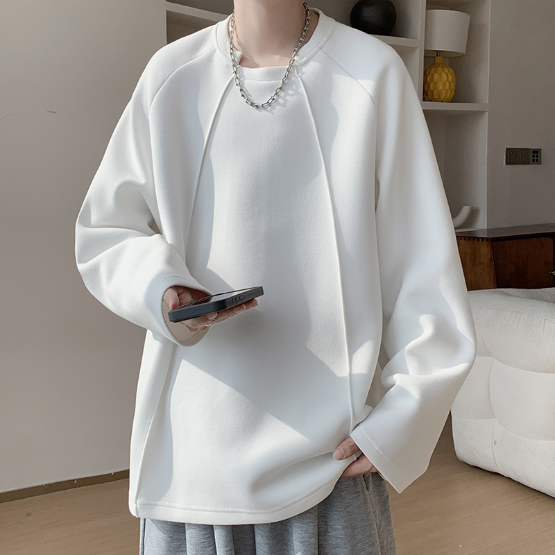 Īpaša partija P35 Bez cenu atšķirības 2025. gada rudens jauns amerikāņu retro dekonstruēts savienojošs liela izmēra garām piedurknēm T-krekls vīriešiem T5073